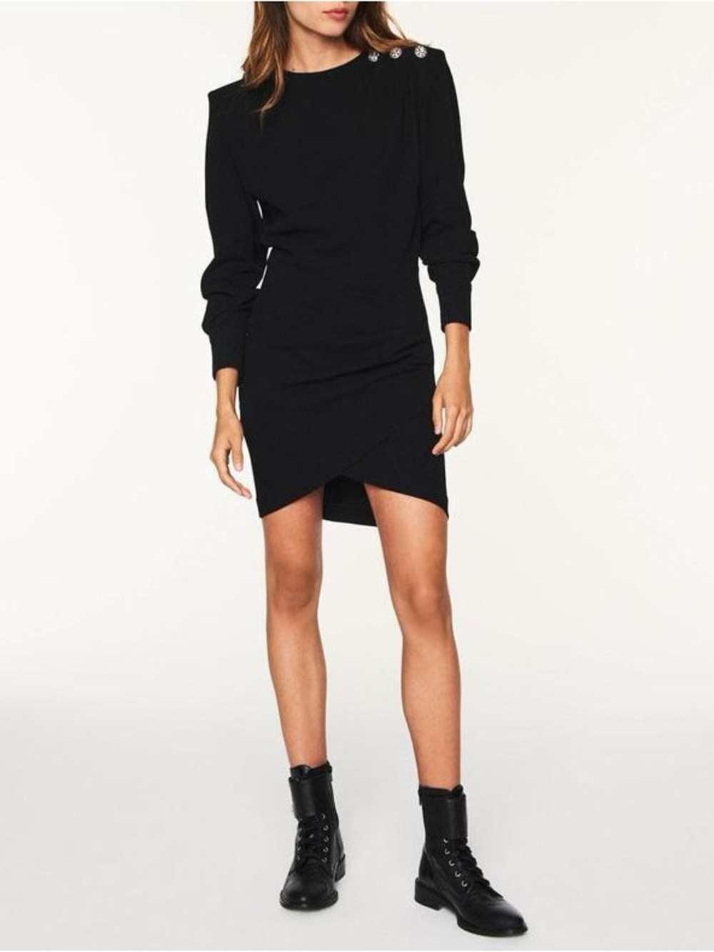 Ba&sh Black Long-Sleeve Button-Shoulder Mini Dress